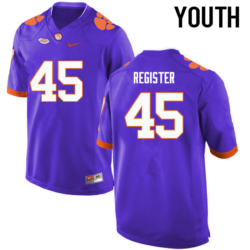 Youth Clemson Tigers #45 Chris Register College Football Jerseys-Purple